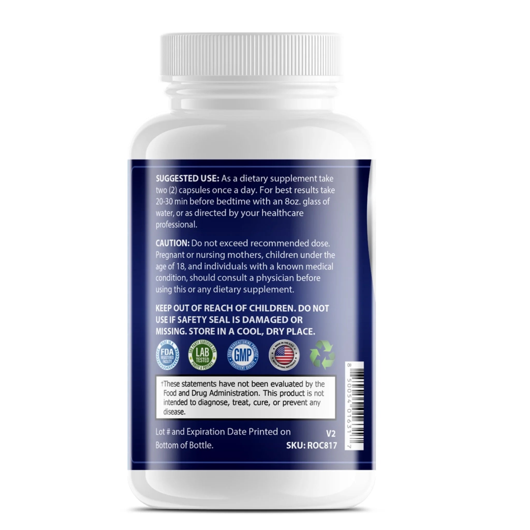 Back label of OPA Nutrition Sleep Aid Formula Sleep Series supplement bottle showing suggested use information