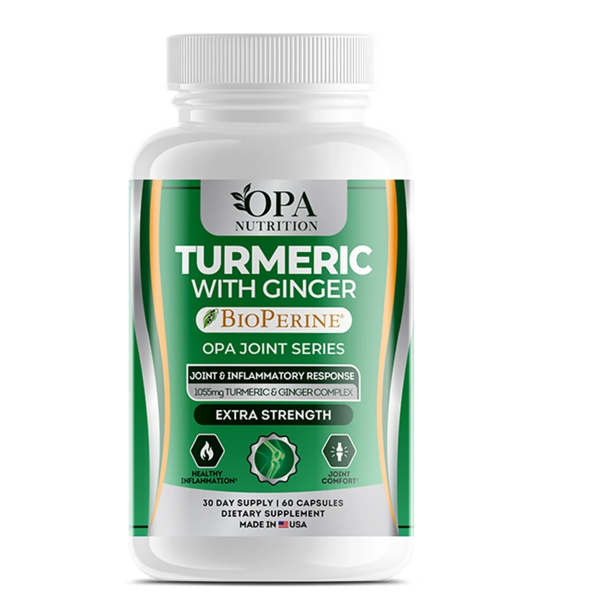 OPA Nutrition Turmeric with Ginger and BioPerine Joint Series supplement bottle for joint comfort and healthy inflammation support