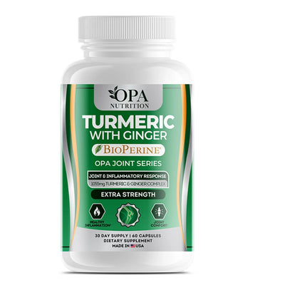 OPA Nutrition Turmeric with Ginger and BioPerine Joint Series supplement bottle for joint comfort and healthy inflammation support