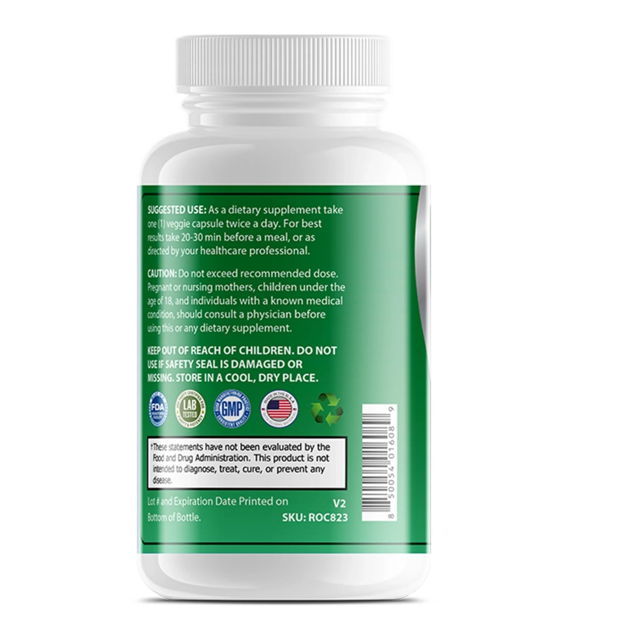 Back label of OPA Nutrition Turmeric with Ginger and BioPerine showing suggested use safety information and FDA disclaimer