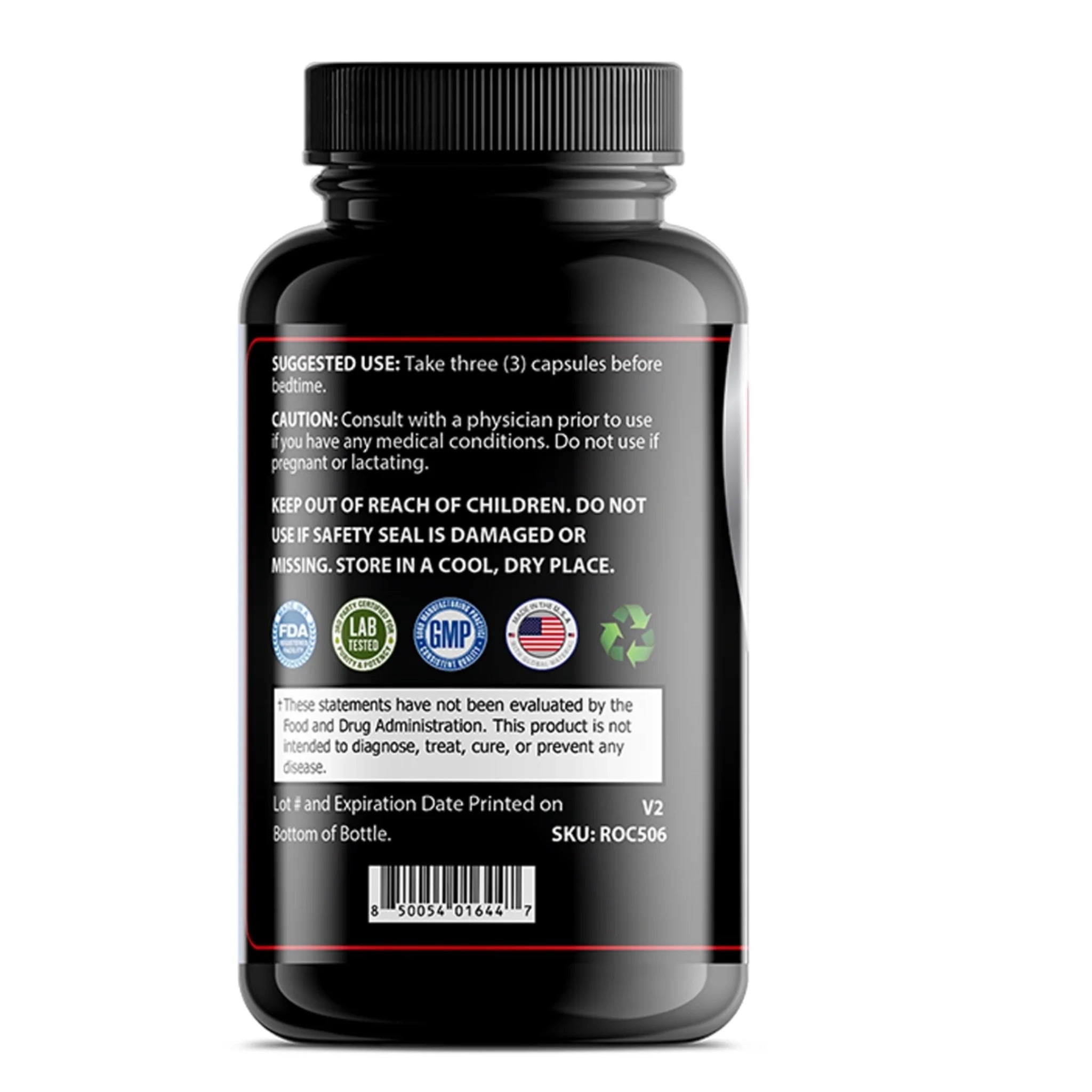 Back label of OPA Nutrition Ultra Test Rhino Series men’s vitality supplement bottle showing suggested use information