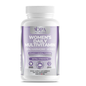 OPA Nutrition Women’s Daily Multivitamin front bottle from the OPA Harmony Series featuring a vitamin and mineral formula with antioxidants and B-vitamin complex, extra strength, 30 day supply, 60 capsules