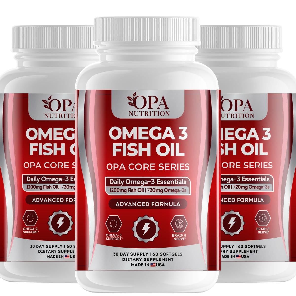 OPA Nutrition Omega 3 Fish Oil softgels, 3-pack of bottles
