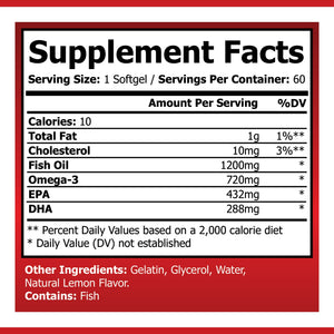 OPA Nutrition Omega 3 Fish Oil Supplement Facts panel showing serving size and amounts per serving