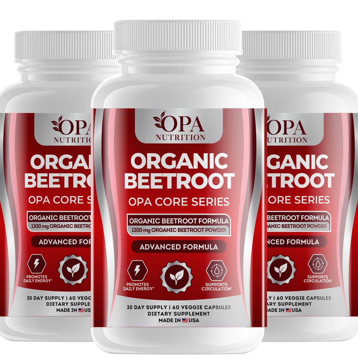 OPA Nutrition Organic Beetroot veggie capsules, 3-pack of bottles