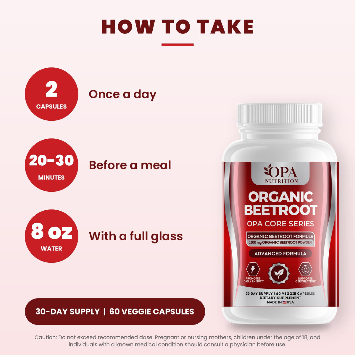 OPA Nutrition Organic Beetroot suggested use directions for veggie capsules