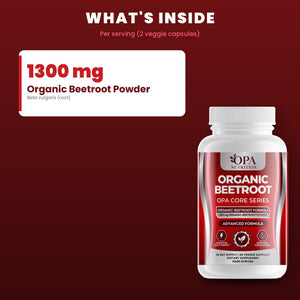 OPA Nutrition Organic Beetroot key ingredients: 1300 mg organic beetroot powder