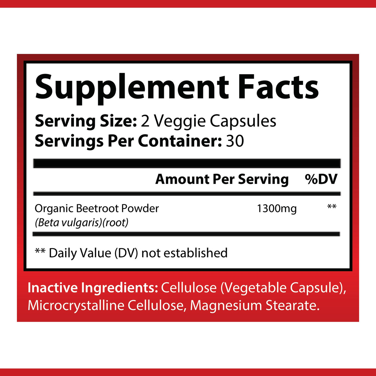 OPA Nutrition Organic Beetroot Supplement Facts panel showing serving size and amounts per serving