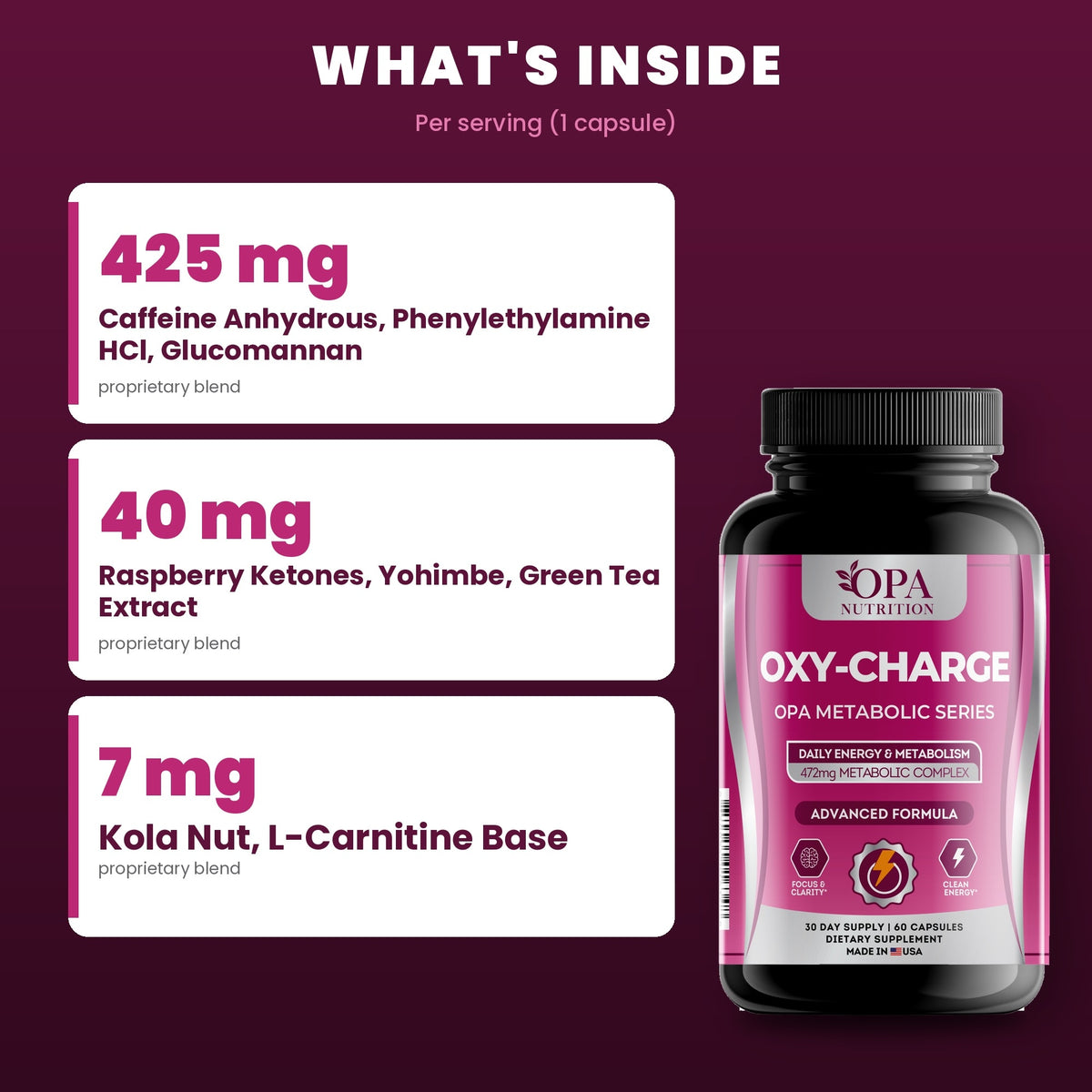 OPA Nutrition Oxy-Charge key ingredients: caffeine, glucomannan and green tea extract