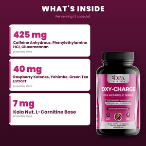 OPA Nutrition Oxy-Charge key ingredients: caffeine, glucomannan and green tea extract