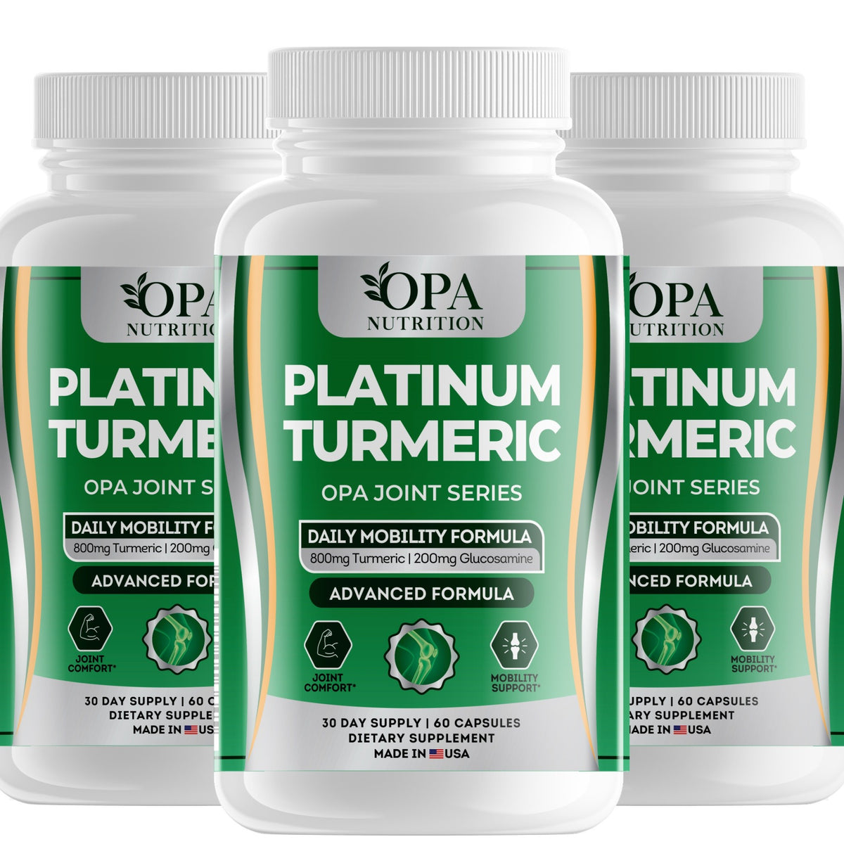 OPA Nutrition Platinum Turmeric capsules, 3-pack of bottles