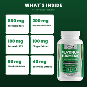 OPA Nutrition Platinum Turmeric key ingredients: turmeric root and glucosamine