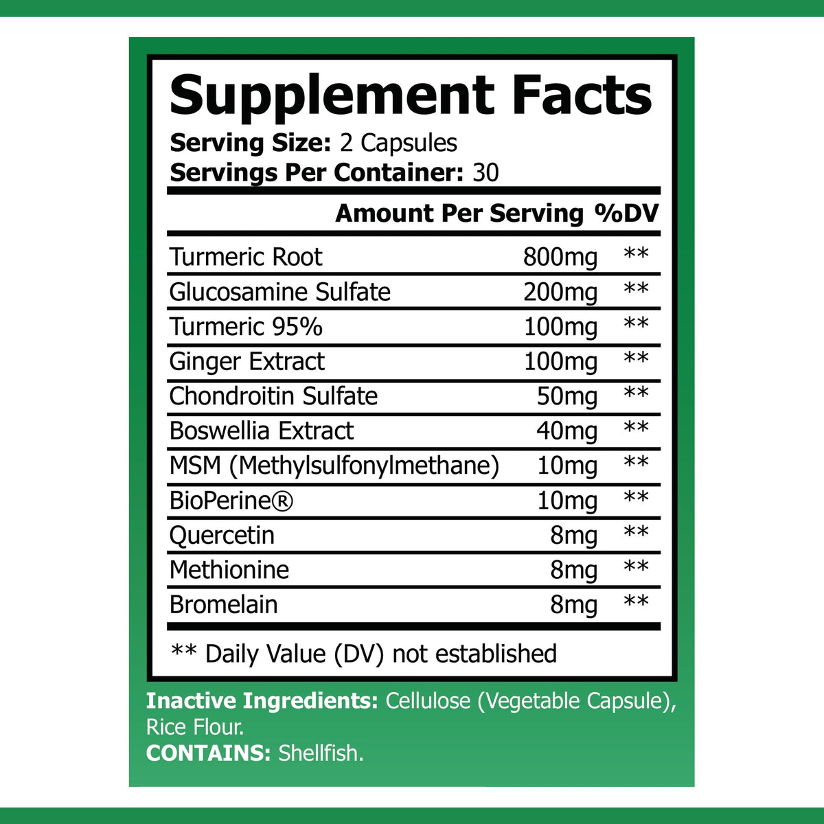 OPA Nutrition Platinum Turmeric Supplement Facts panel showing serving size and amounts per serving