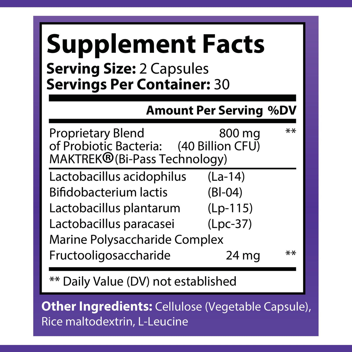 OPA Nutrition Probiotic-40 Supplement Facts panel showing serving size and amounts per serving
