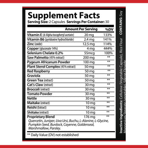 OPA Nutrition Prostate Formula Supplement Facts panel showing serving size and amounts per serving
