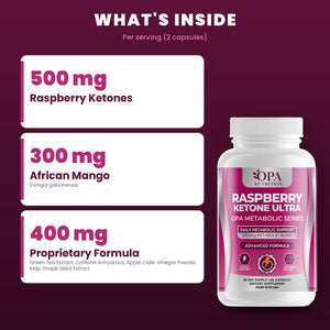 OPA Nutrition Raspberry Ketone Ultra key ingredients: raspberry ketones and African mango