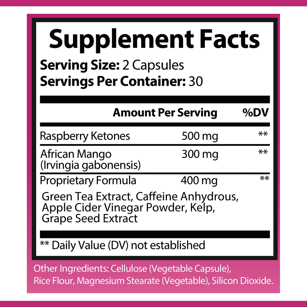 OPA Nutrition Raspberry Ketone Ultra Supplement Facts panel showing serving size and amounts per serving