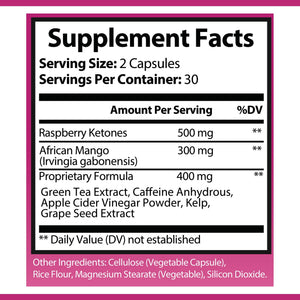 OPA Nutrition Raspberry Ketone Ultra Supplement Facts panel showing serving size and amounts per serving