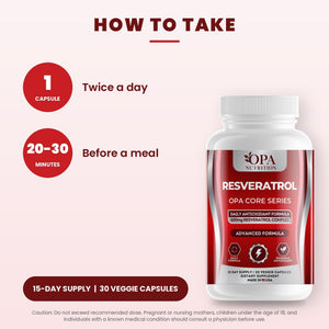 OPA Nutrition Resveratrol suggested use directions for veggie capsules