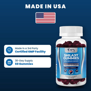 OPA Nutrition Shilajit Gummies quality standards: made in a GMP facility, 30-day supply