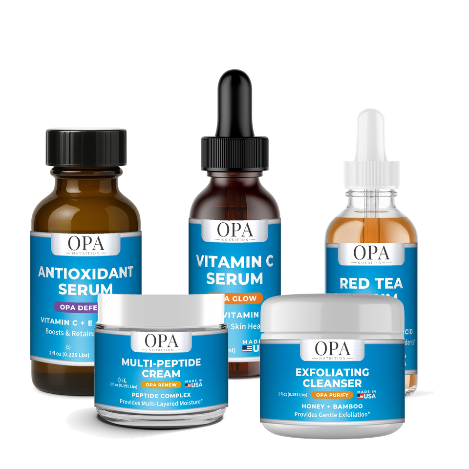 OPA Skincare Series: Antioxidant Serum, Vitamin C Serum, Red Tea Serum, Peptide Cream and Exfoliating Cleanser
