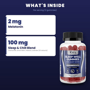 OPA Nutrition Sleep Well Gummies key ingredients: 2 mg melatonin and chamomile blend