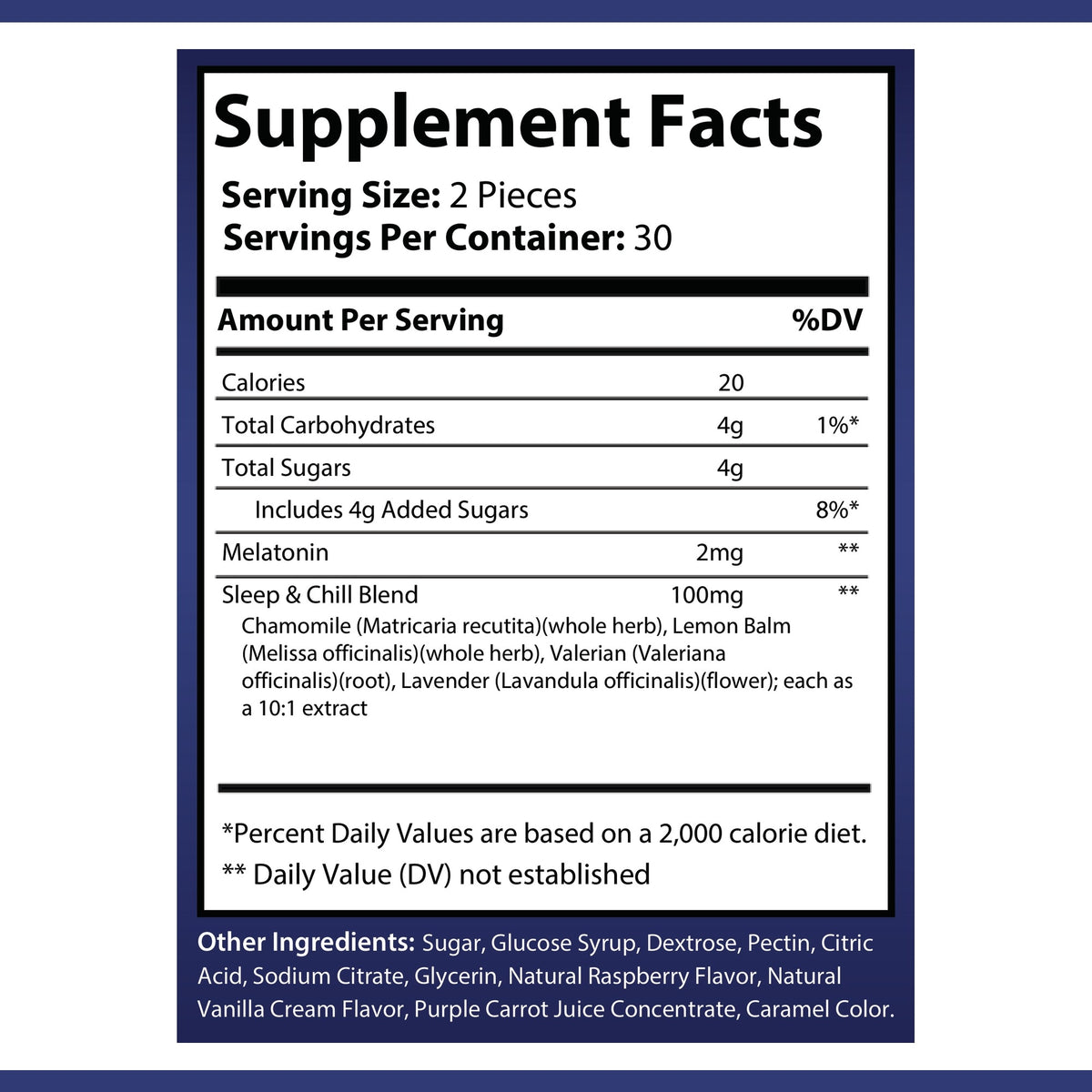 OPA Nutrition Sleep Well Gummies Supplement Facts panel showing serving size and amounts per serving