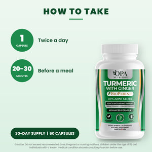 OPA Nutrition Turmeric with Ginger suggested use directions for veggie capsules