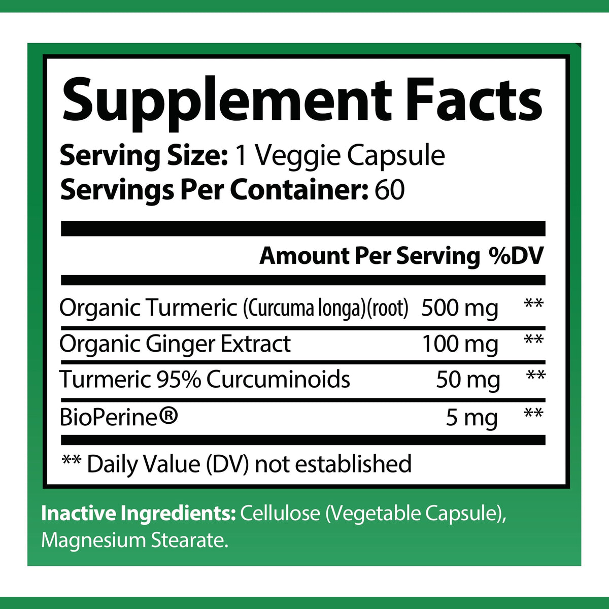 OPA Nutrition Turmeric with Ginger Supplement Facts panel showing serving size and amounts per serving