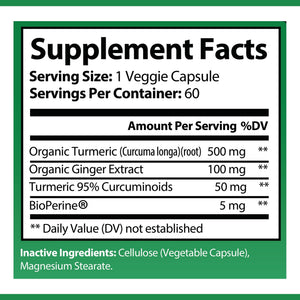 OPA Nutrition Turmeric with Ginger Supplement Facts panel showing serving size and amounts per serving