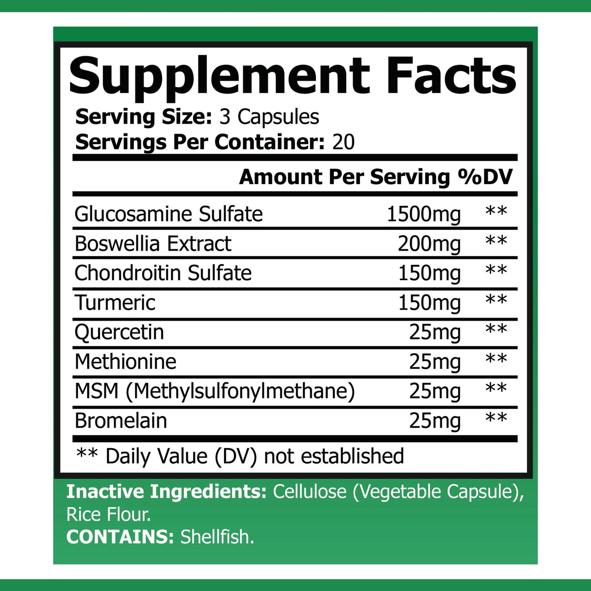 OPA Nutrition Ultra Joint Flex Supplement Facts panel showing serving size and amounts per serving