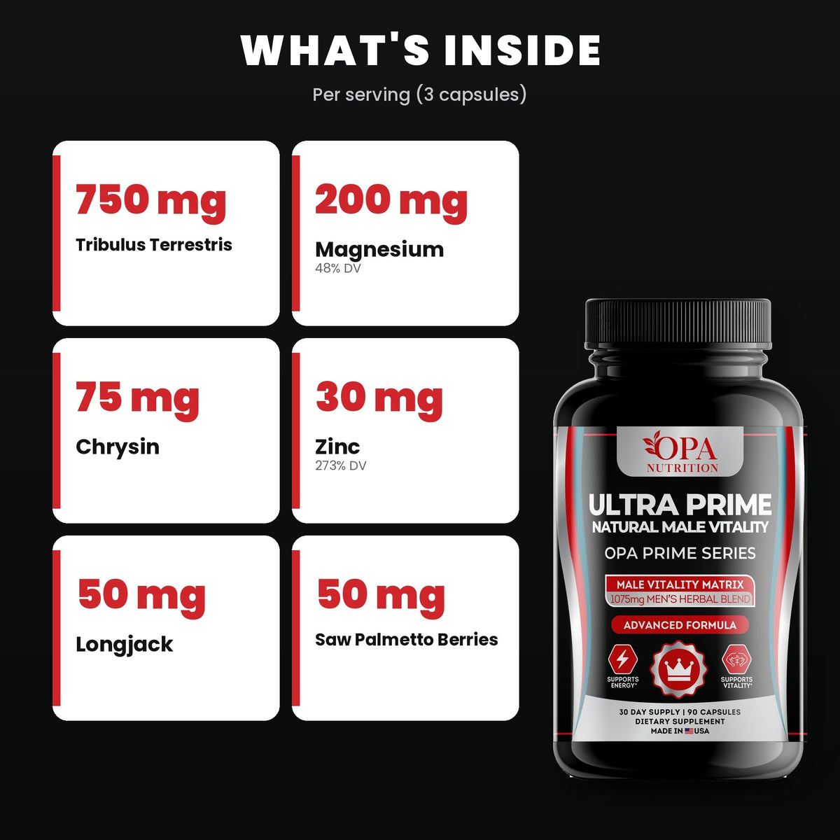 OPA Nutrition Ultra Prime key ingredients: tribulus terrestris herbal blend