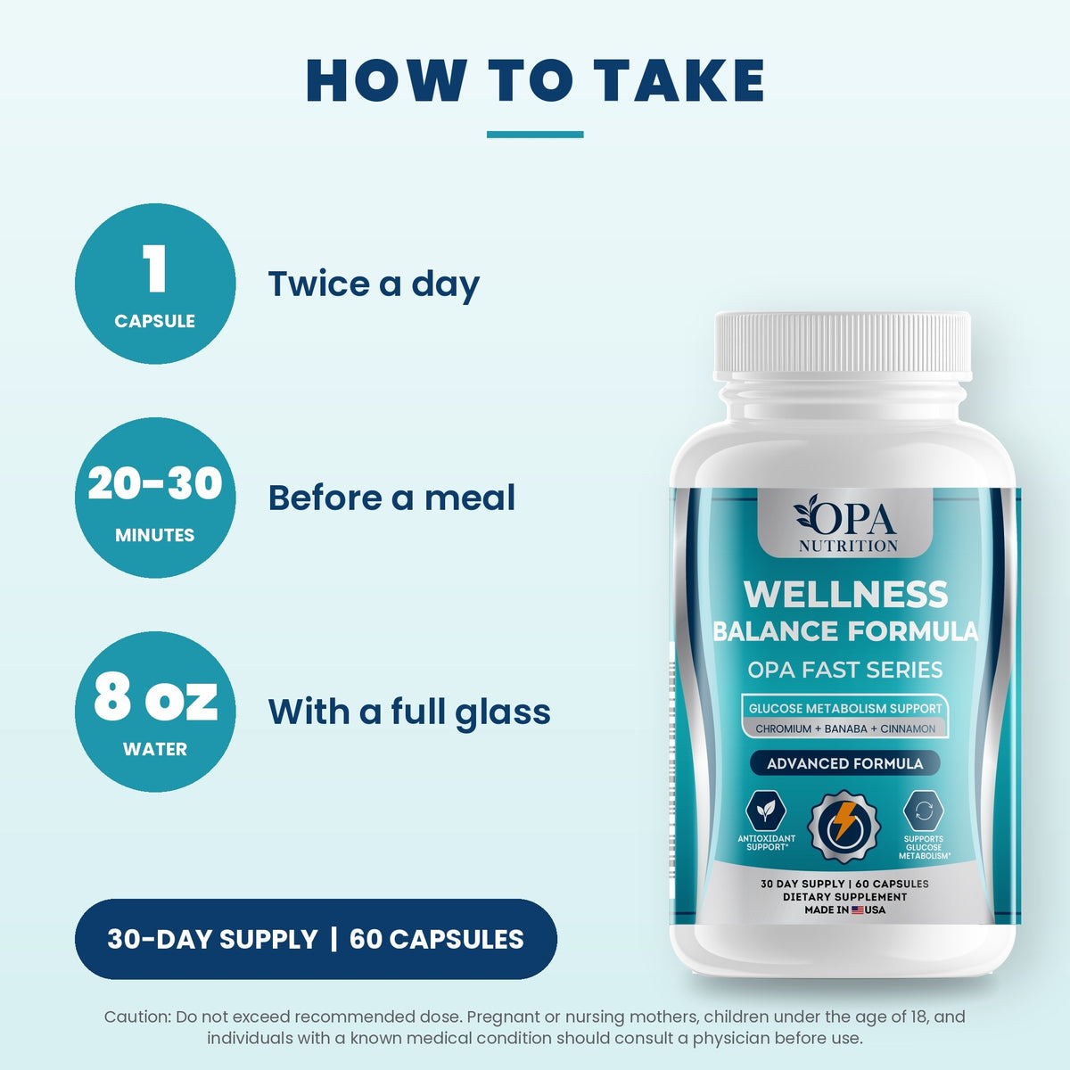 OPA Nutrition Wellness Balance Formula suggested use directions for veggie capsules