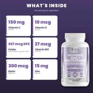 OPA Nutrition Women's Daily Multivitamin key ingredients: vitamins, minerals and antioxidants