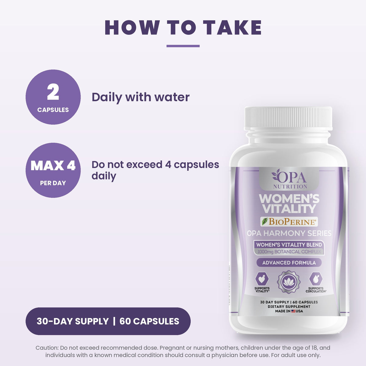 OPA Nutrition Women's Vitality suggested use directions for capsules