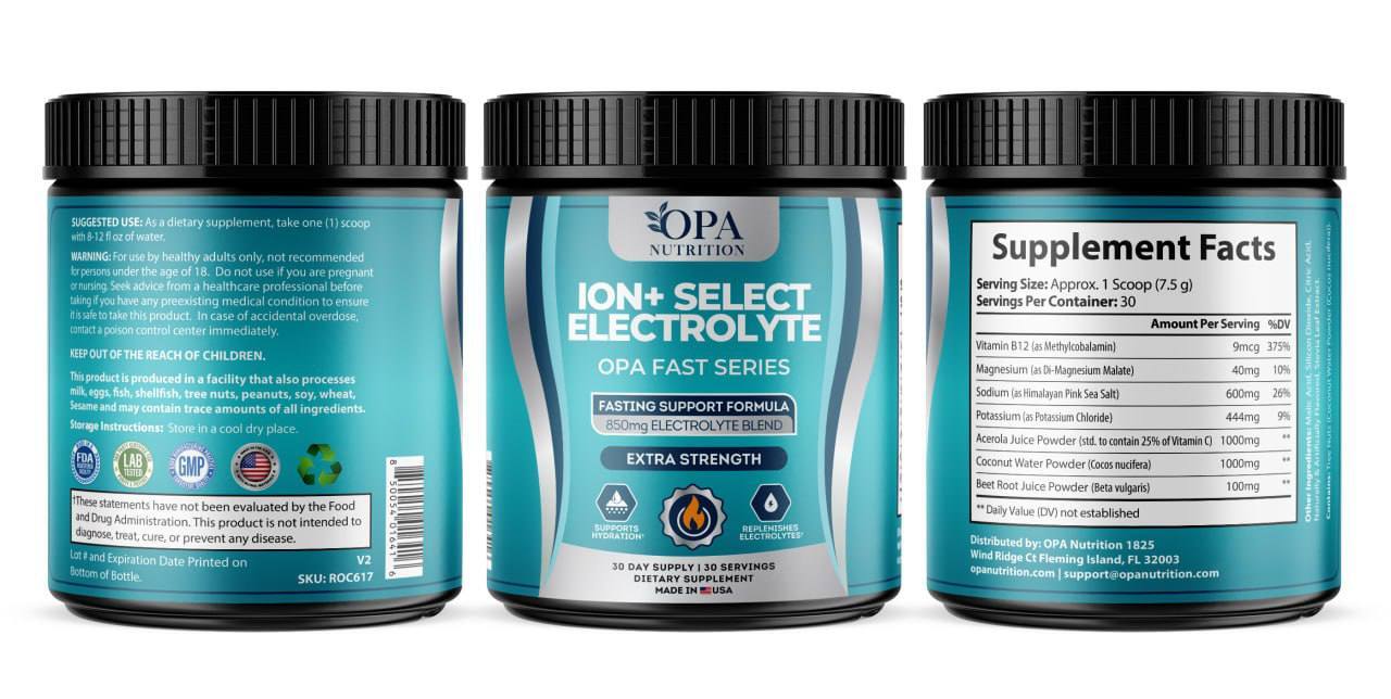 ION Plus Select Electrolytes Powder - Intermittent Fasting Friendly Hydration Support with Magnesium, Coconut Water & B12 – 30 Servings