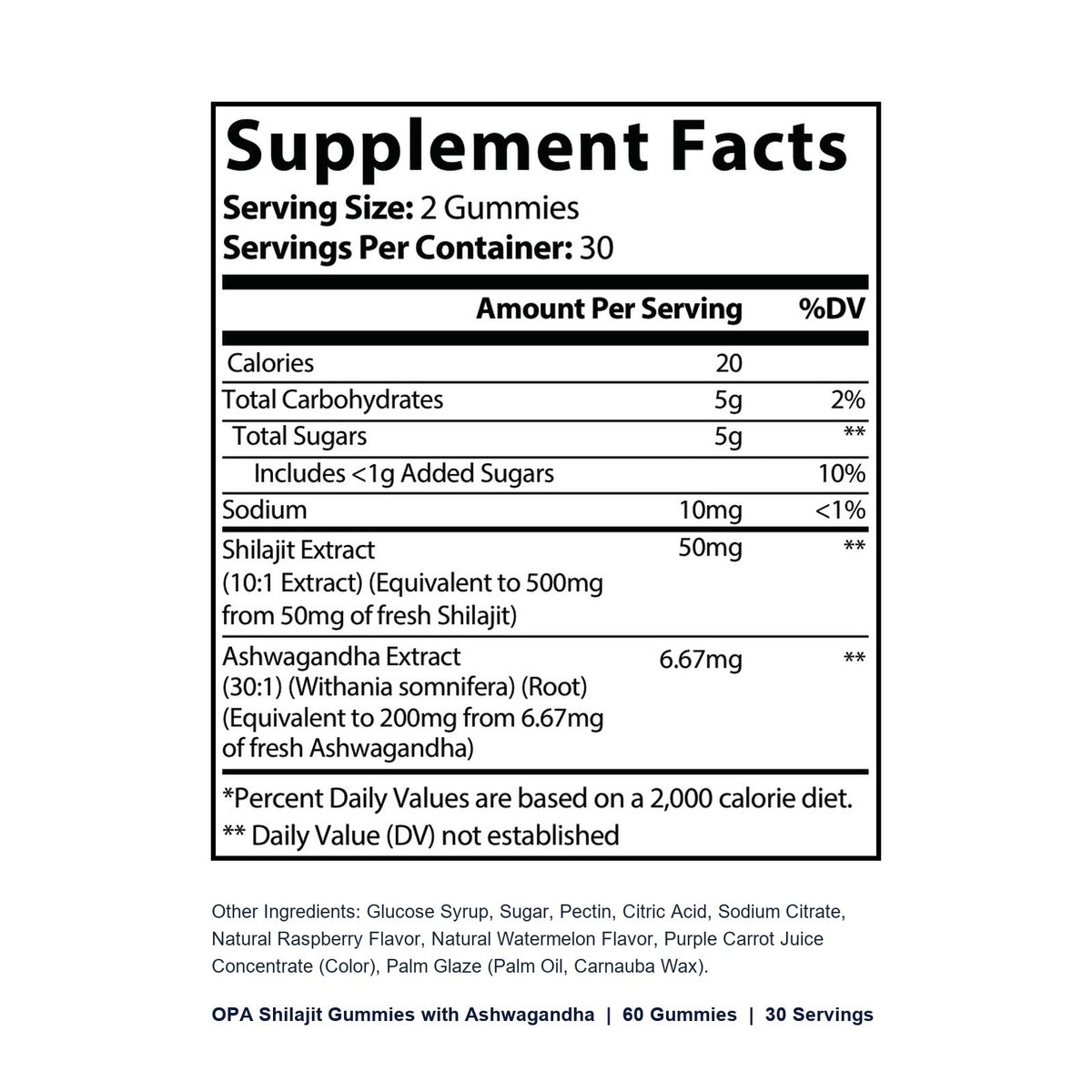 OPA Shilajit Gummies with Ashwagandha, 60 gummies