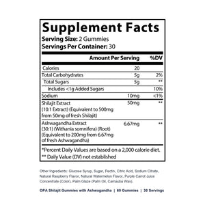 OPA Shilajit Gummies with Ashwagandha, 60 gummies