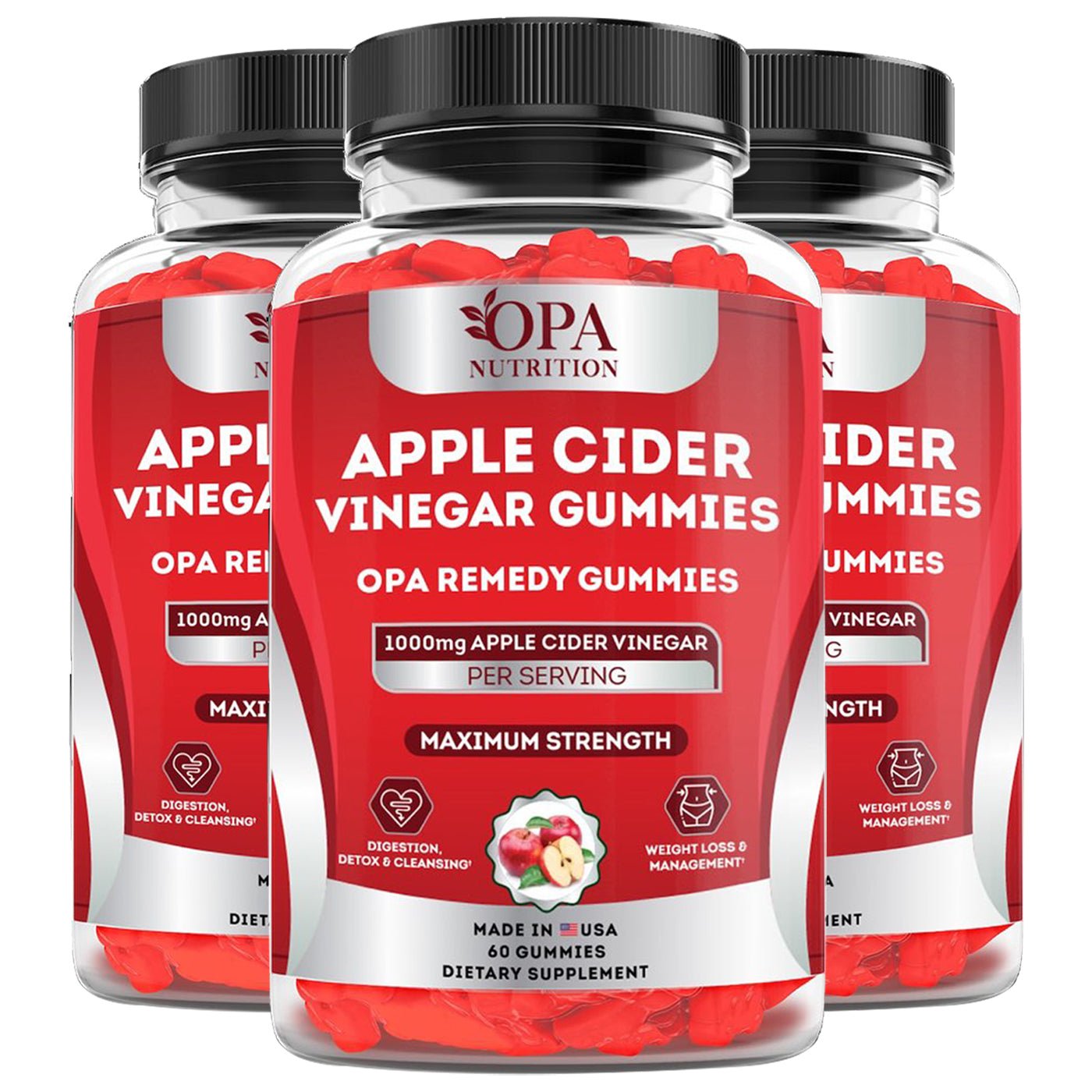 Apple Cider Vinegar Gummies Weight Loss Appetite Suppressant - 60 Ct Pack of 3.jpg